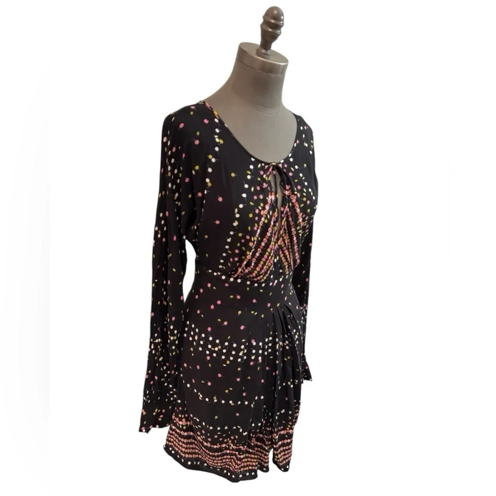 Free People Black Printed Coryn Mini Dress Size 12